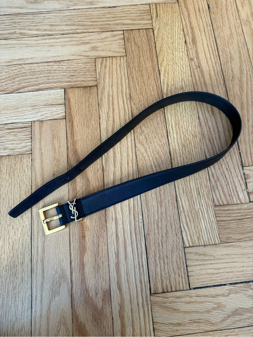 Yves Saint Laurent Black Leather Belt with Gold YSL Buckle